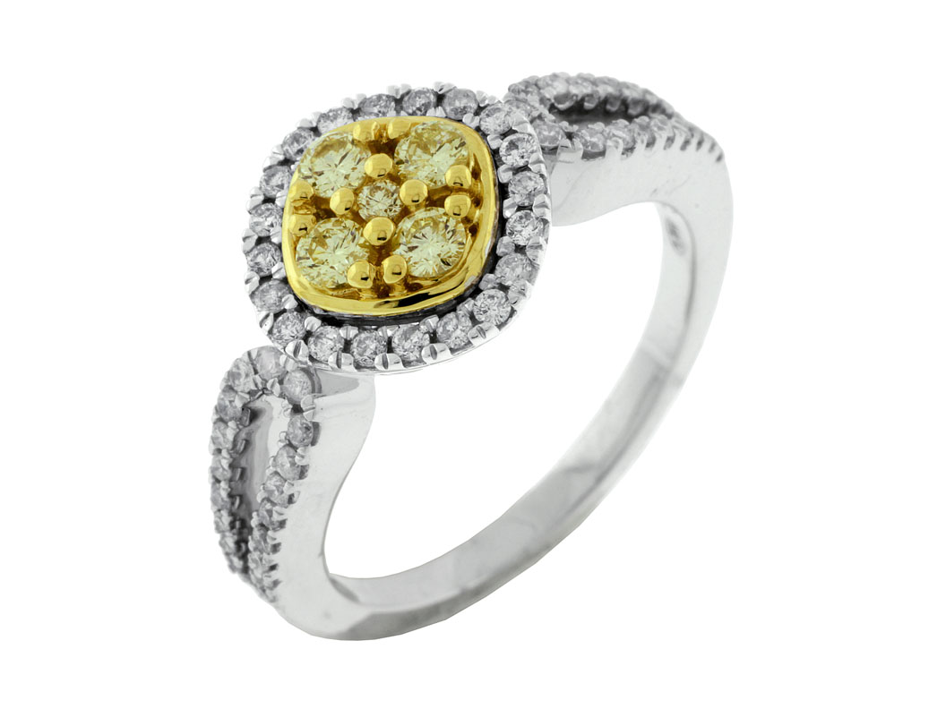 Yellow and White Diamond Halo Ring